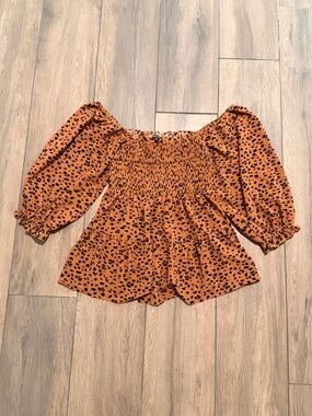 Smocked Peasant Top with leopard  Print